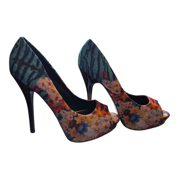 Aldo Colorful Floral And Zebra Print Mix Stiletto Heels Size 7 5 - Picture 5 of 9